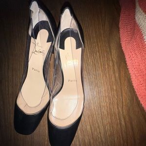 Black clear PVC leather chunky heel pumps!